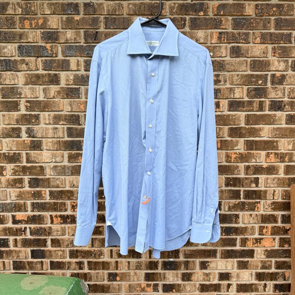 Luigi Borrelli Blue Long Sleeve Dress Shirt with Custom Monogram